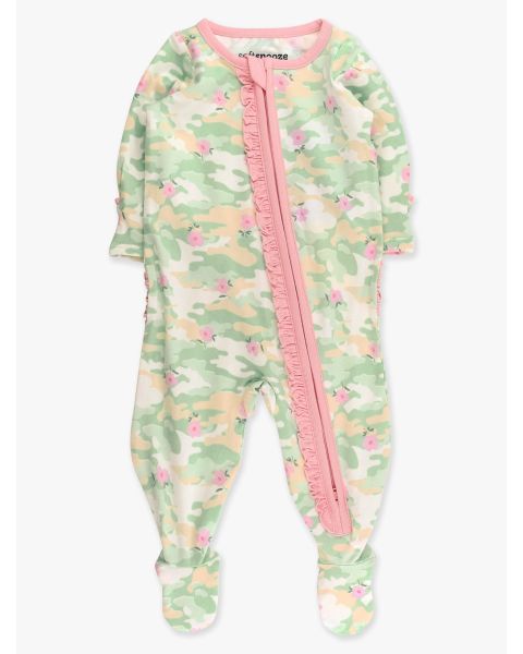 Sage Blossom Camo Ruffle One Piece Footie Pajamas, Modal Blend
