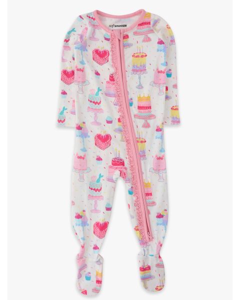Cake Party Ruffle One Piece Footie Pajamas, Modal Blend