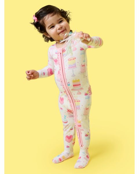Cake Party Ruffle One Piece Footie Pajamas, Modal Blend