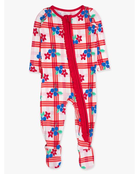 Red, White, & Blueberry Ruffle One Piece Footie Pajamas, Modal Blend