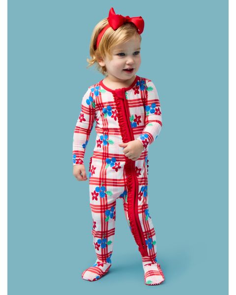Red, White, & Blueberry Ruffle One Piece Footie Pajamas, Modal Blend