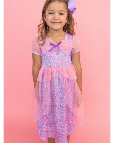 Lavender Floral Princess Princess Dress-Up Puff Sleeve Nightgown