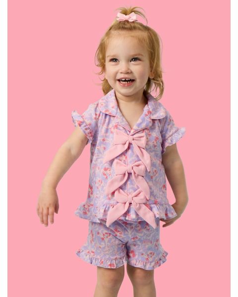 Lavender Enchanted Flowers Short Sleeve Bow Ruffle Pajama Set