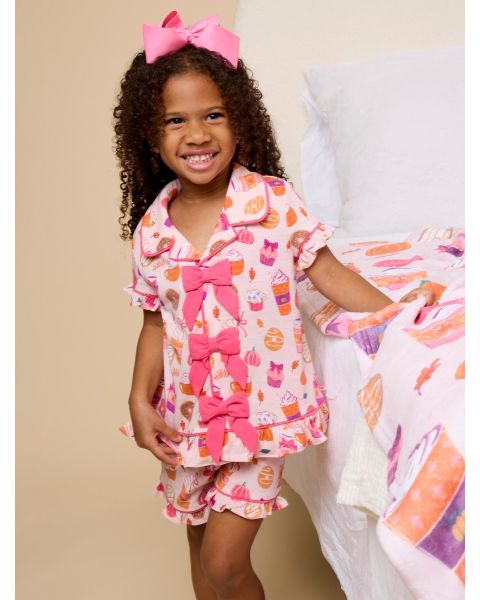 Autumn Spice Short Sleeve Bow Ruffle Pajama Set