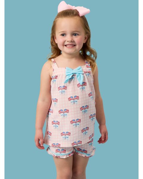 Pink Patriotic Gingham Bow Tank & Short Pajama Set