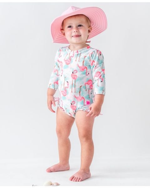 Vibrant Flamingo Long Sleeve One Piece Rash Guard