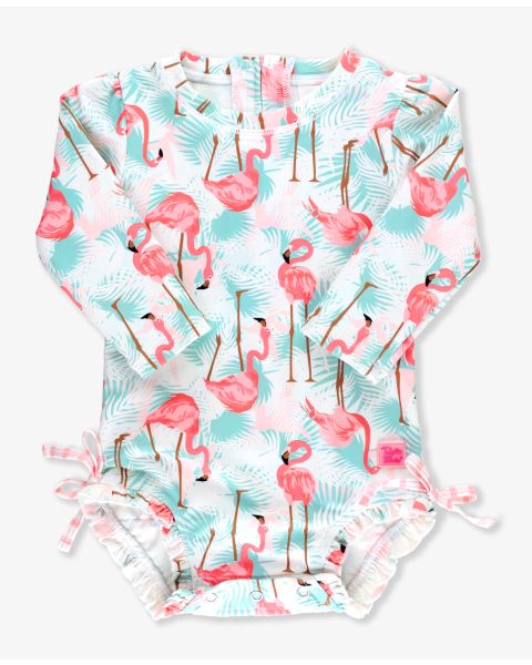 Vibrant Flamingo Long Sleeve One Piece Rash Guard