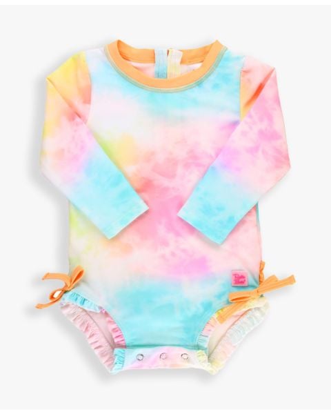 Rainbow Tie Dye Long Sleeve One Piece Rash Guard