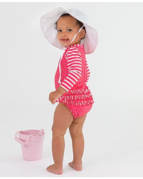 Hot Pink Heart Long Sleeve One Piece Rash Guard