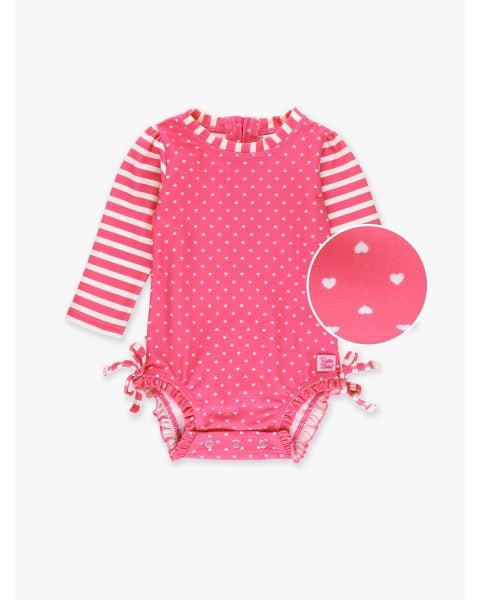 Hot Pink Heart Long Sleeve One Piece Rash Guard