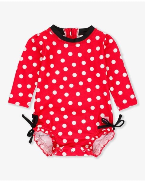 Red Vintage Polka Dot Long Sleeve One Piece Rash Guard