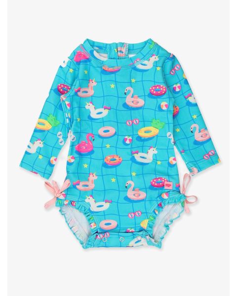 Neon Pool Party Long Sleeve One Piece Rash Guard