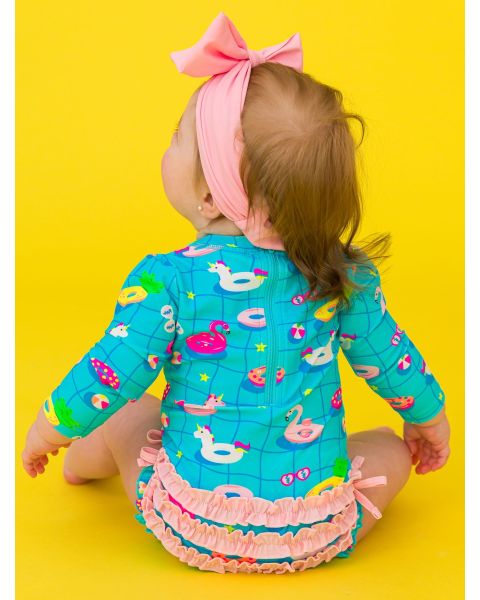 Neon Pool Party Long Sleeve One Piece Rash Guard