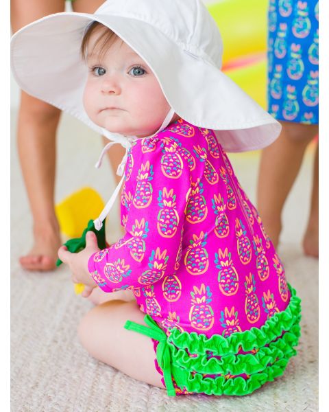 Neon Violet Pineapples Long Sleeve One Piece Rash Guard