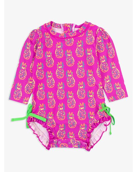 Neon Violet Pineapples Long Sleeve One Piece Rash Guard