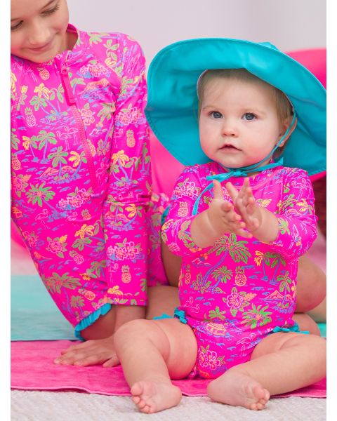 Neon Island Time Long Sleeve One Piece Rash Guard