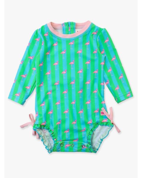 Neon Flamingo Stripe Long Sleeve One Piece Rash Guard