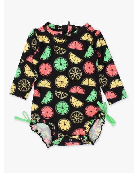 Neon Black Citrus Long Sleeve One Piece Rash Guard