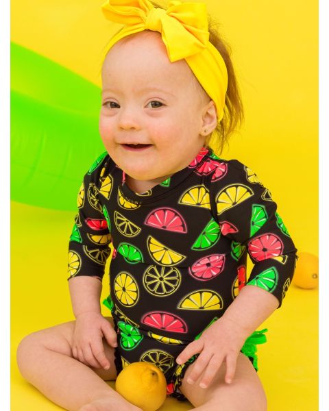 Neon Black Citrus Long Sleeve One Piece Rash Guard