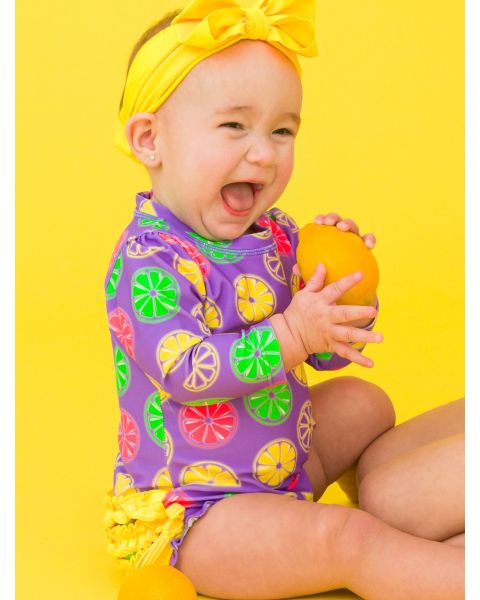 Neon Purple Citrus Long Sleeve One Piece Rash Guard