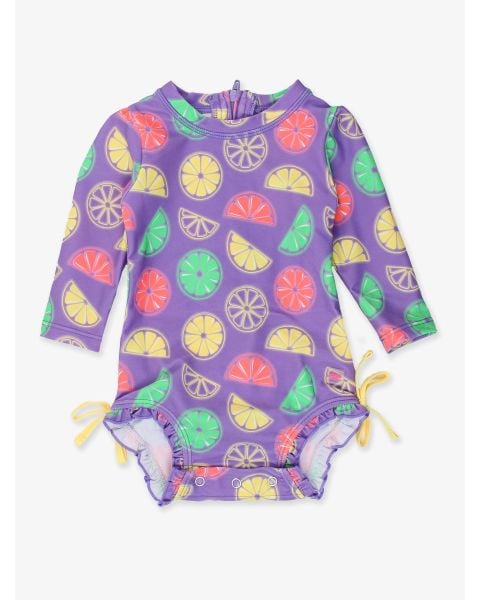 Neon Purple Citrus Long Sleeve One Piece Rash Guard