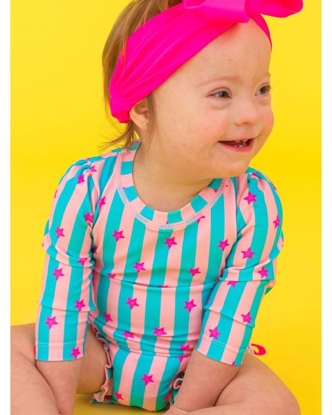 Neon Star Party Long Sleeve One Piece Rash Guard