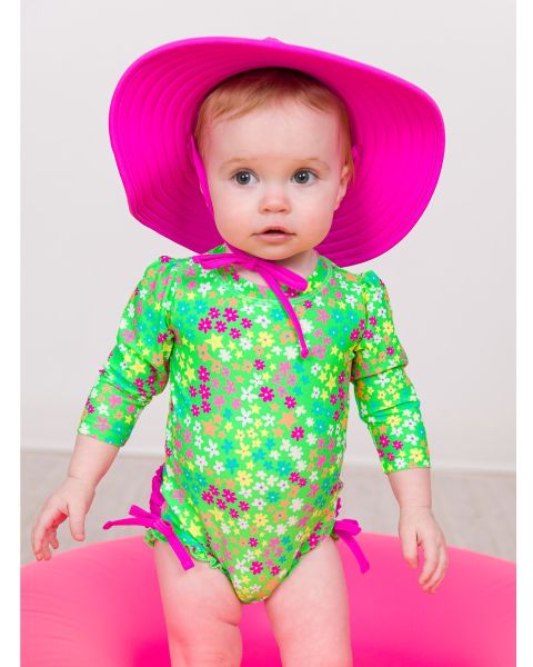 Neon Floral Long Sleeve One Piece Rash Guard