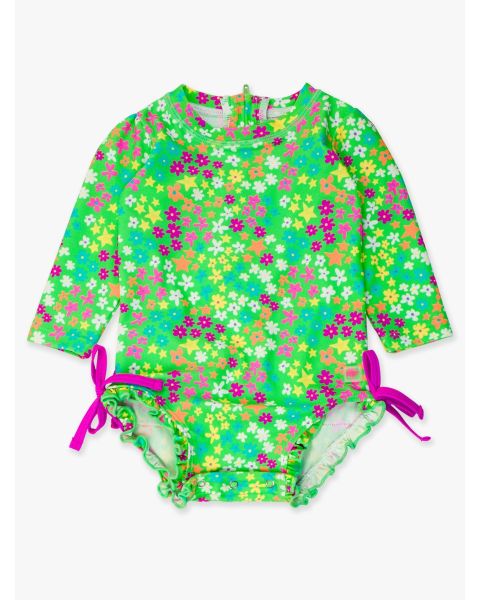 Neon Floral Long Sleeve One Piece Rash Guard
