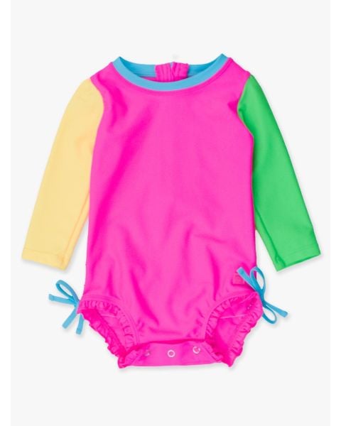 Neon Color Block Long Sleeve One Piece Rash Guard