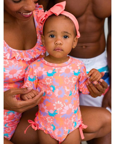 Coral Floral Long Sleeve One Piece Rash Guard
