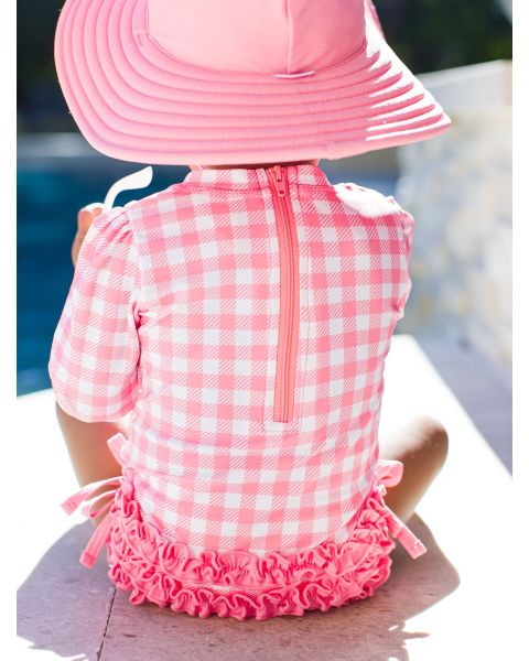 BullRed Fishing Onesie-Pink Gingham