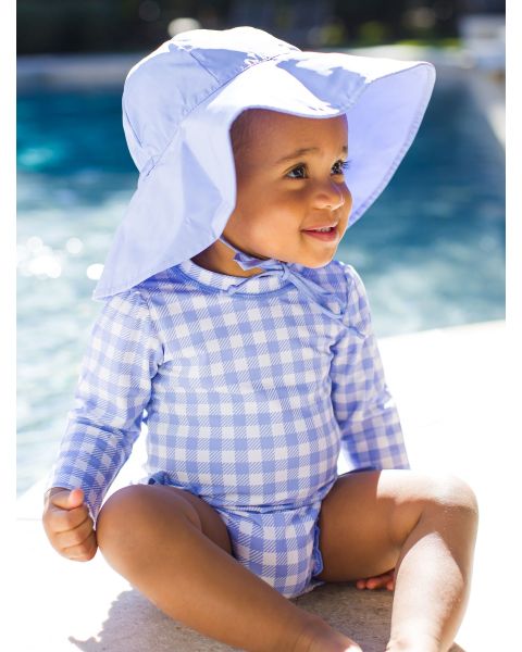 Periwinkle Blue Gingham Long Sleeve One Piece Rash Guard