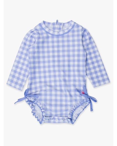 Periwinkle Blue Gingham Long Sleeve One Piece Rash Guard