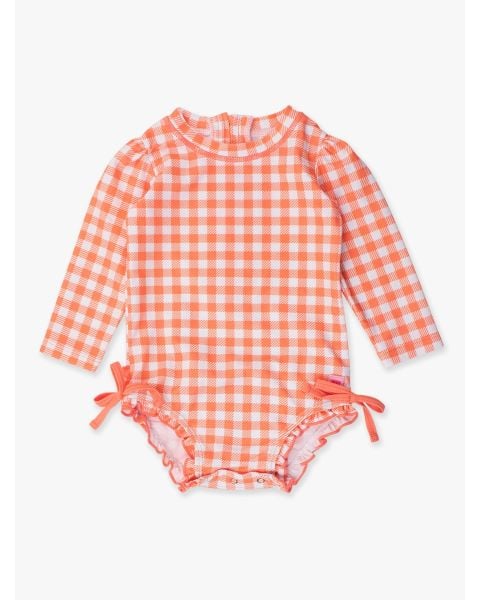 Coral Gingham Long Sleeve One Piece Rash Guard