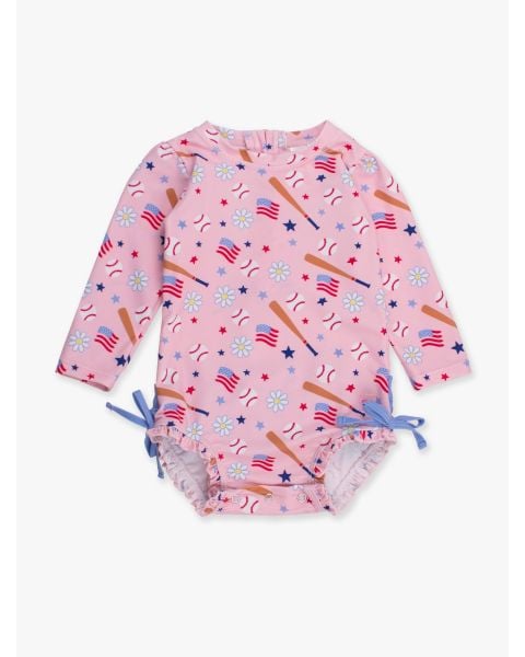 Pink Play Ball Long Sleeve One Piece Rash Guard