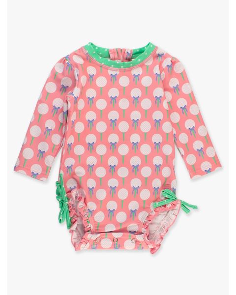 Pink Tee Time Long Sleeve One Piece Rash Guard Swimsuit