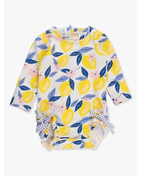 Lemon Capri Long Sleeve One Piece Rash Guard Swimsuit, with Signature Rear Ruffles