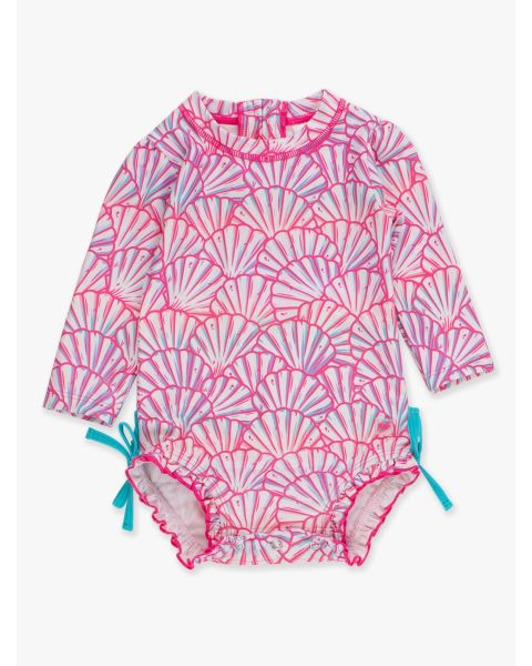 Pink Magical Mermaids Long Sleeve One Piece Rash Guard Swimsuit, with Signature Rear Ruffles