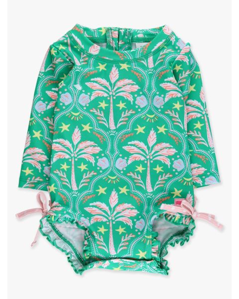 Coconut Cabana Long Sleeve One Piece Rash Guard Swimsuit, with Signature Rear Ruffles