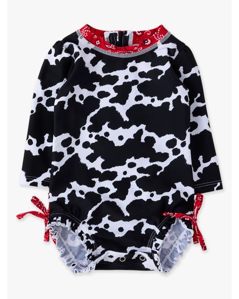 Moo Crew Long Sleeve One Piece Rash Guard Swimsuit, with Signature Rear Ruffles