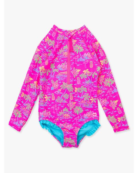 Neon Island Time Girls' Long Sleeve Rash Guard One Piece