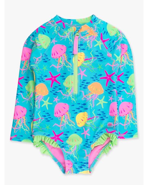 Neon Jelly Time Long Sleeve Zipper One Piece Rash Guard Swimsuit