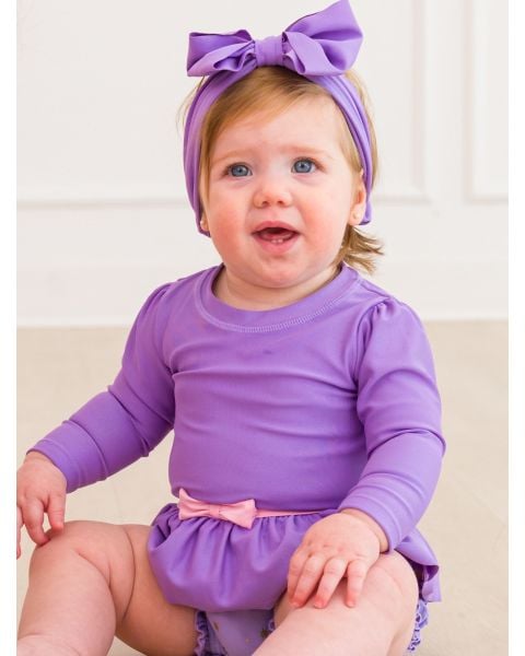 Amethyst Princess Long Sleeve Bow Skirted One Piece Swimsuit