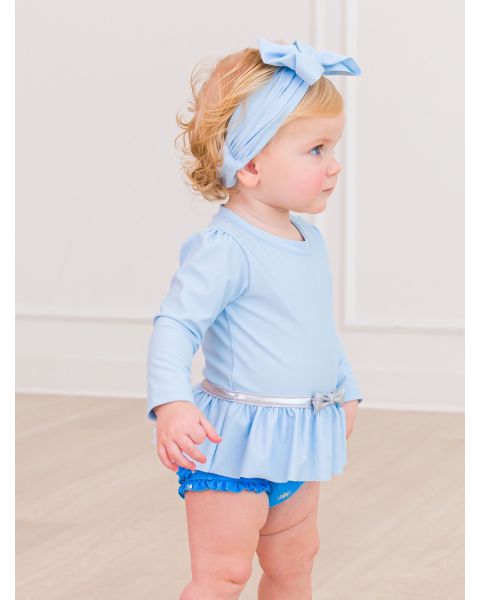 Crystal Blue Princess Long Sleeve Bow Skirted One Piece Swimsuit