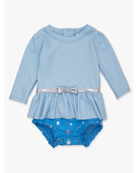 Crystal Blue Princess Long Sleeve Bow Skirted One Piece Swimsuit