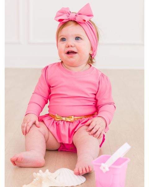 Royal Pink Princess Long Sleeve Bow Skirted One Piece Swimsuit