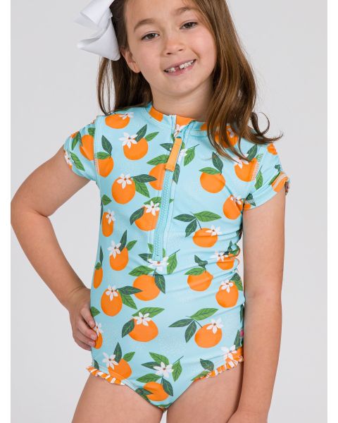 Blue Orange You The Sweetest Short Sleeve Rash Guard One Piece Swimsuit
