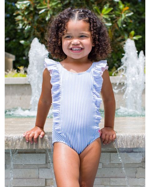 Periwinkle Blue Seersucker Waterfall One Piece