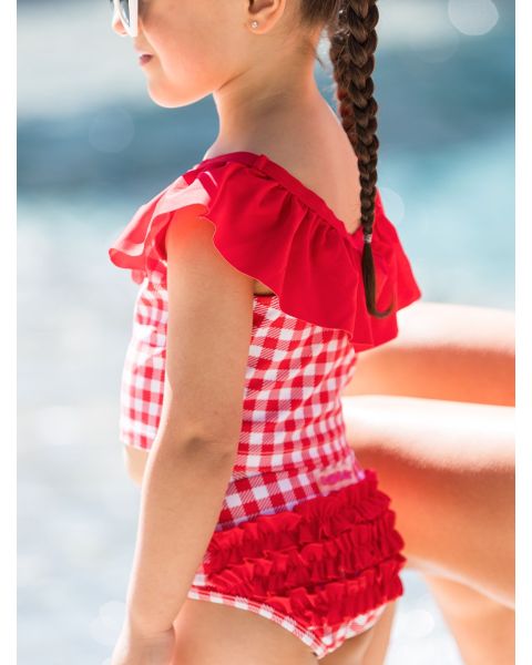 Vintage Red Gingham Ruffle Tankini