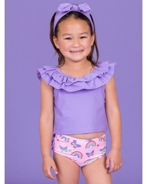 Rainbows & Butterflies Ruffle Tankini 2-Piece Swimsuit, with Signature Rear Ruffles